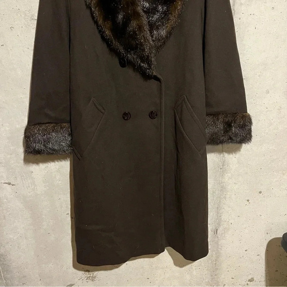 Vtg Jo-D Brown Wool Long Coat Faux Fur Collar Women’s Size Medium M - Picture 3 of 8
